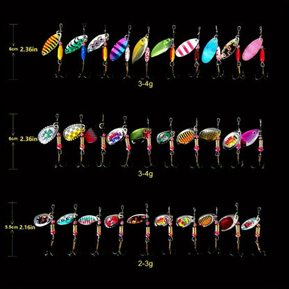 Spinnerbait Fishing Lures 30pcs – Heavy Duty Metal Spoon Jig Multi-Color Artificial Bait Set for Bass Trout Pike Musky