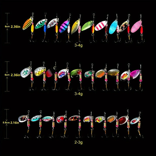 Spinnerbait Fishing Lures 30pcs – Heavy Duty Metal Spoon Jig Multi-Color Artificial Bait Set for Bass Trout Pike Musky