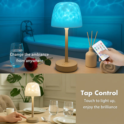 Ocean Wave LED Projector Lamp, 16 Color Rechargeable Cordless Night Light with Remote, Water Ripple Atmosphere Lamp for Bathroom Bedroom