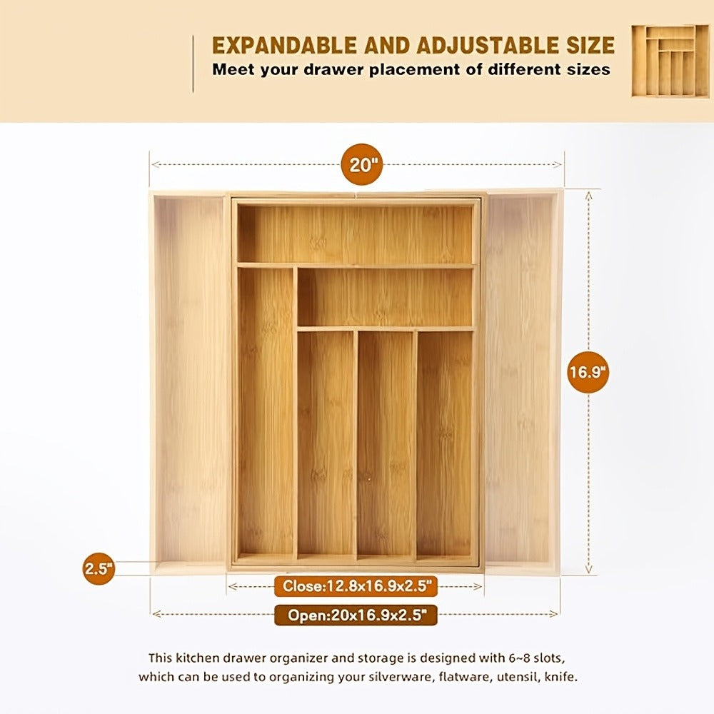 Bamboo Drawer Organizer Expandable Adjustable 9-Compartment Silverware Tray Cutlery Utensil Holder for Kitchen Drawer Office Desk Bedroom