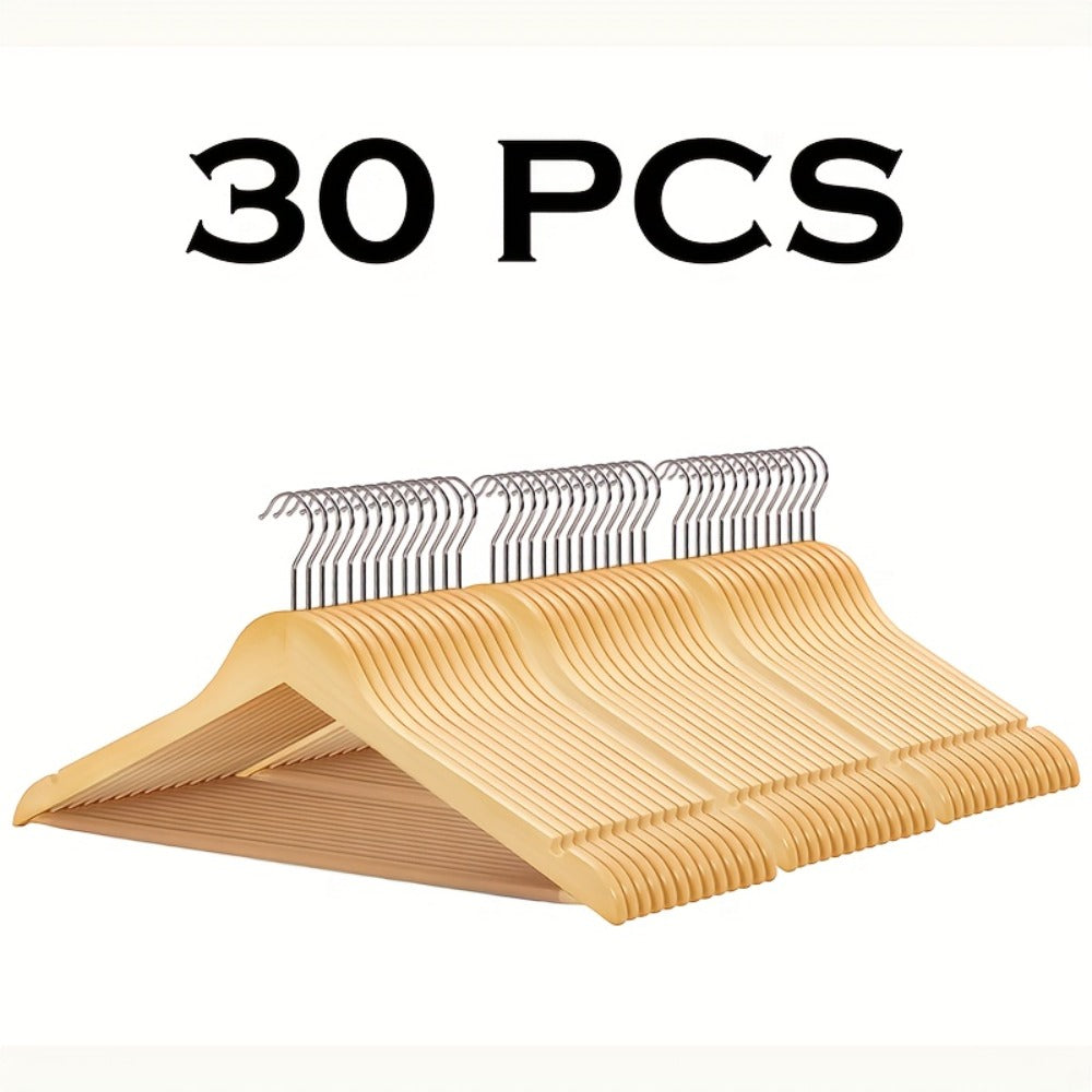 Solid Wood Clothes Hangers, 10/20/30 Pack Champagne Sturdy Wooden Coat Hangers for Jackets, Dresses & Heavy Coats