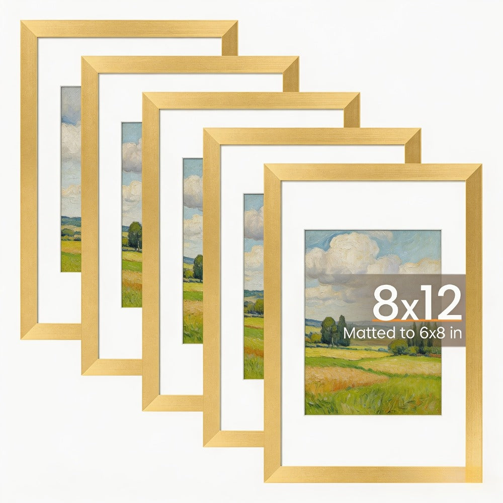 Picture Frame Set of 5 – 12x16 Inch Gallery Wall Photo Frames, Display 8.5x11 with Mat or 12x16 Without Mat | HD Cover