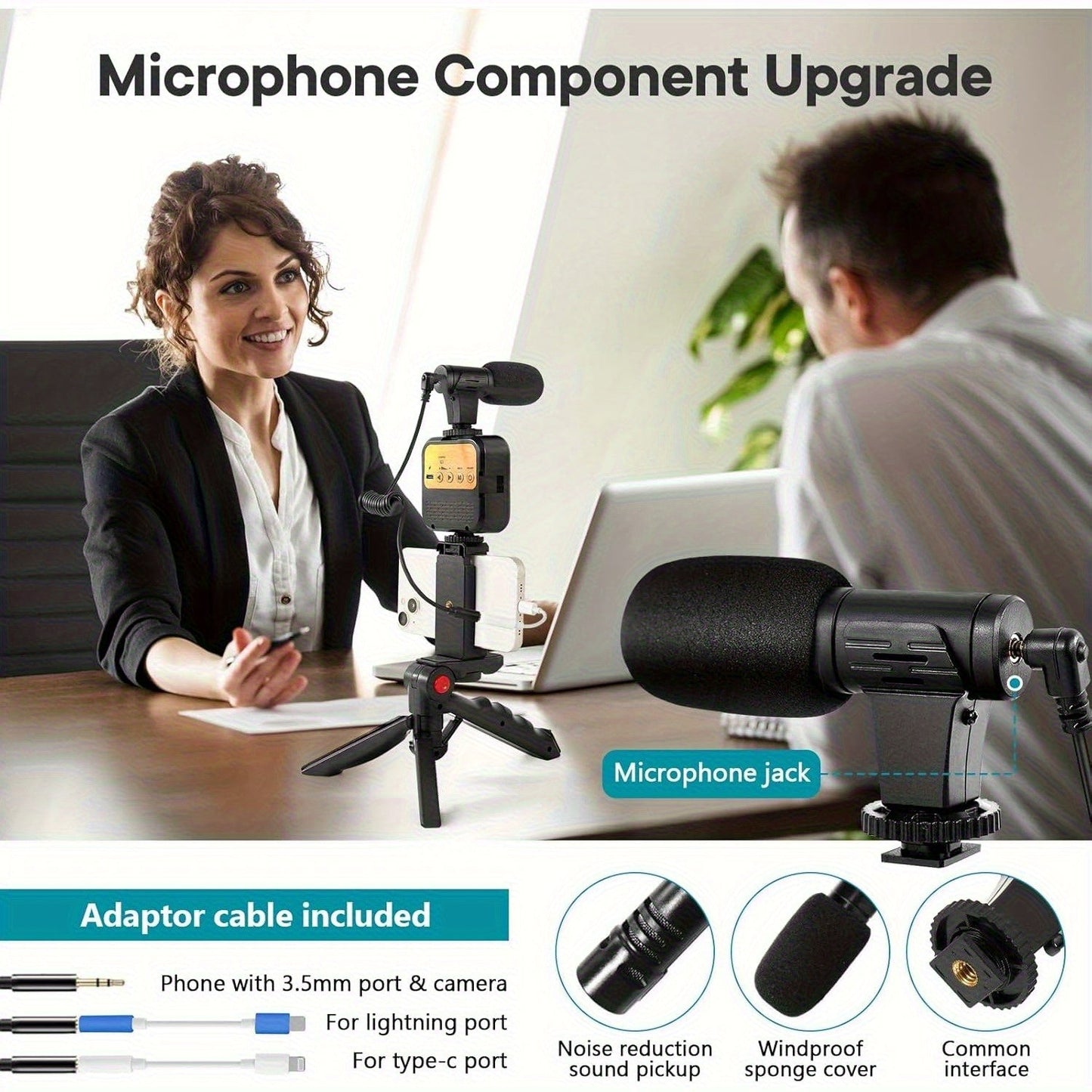 Phone Vlogging Kit with Noise-Reduction Microphone Tripod & LED Fill Light, TikTok YouTube Instagram Content Creator Setup
