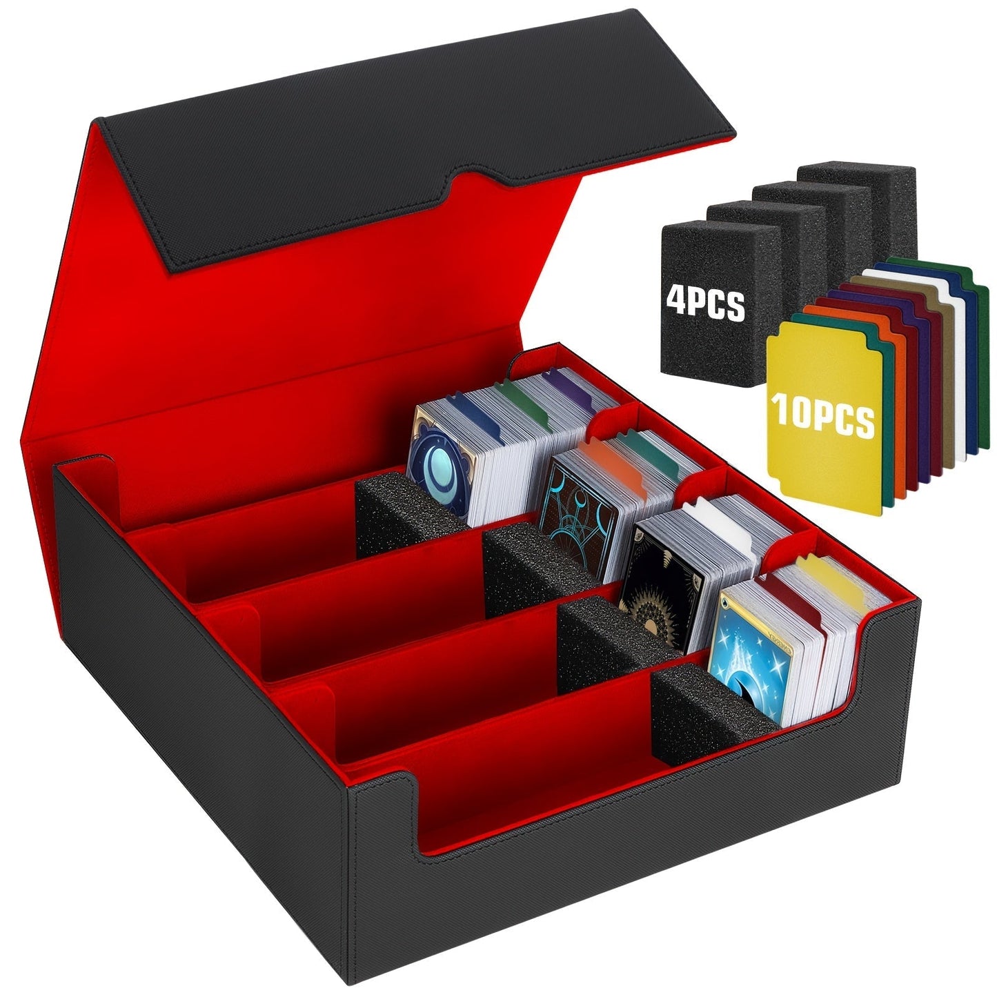 Trading Card Storage Box 5-Row 3900+ Capacity – Card Deck Case with 48 Colorful Dividers & 5 Foam Supporters for MTG Commander Yu-Gi-Oh