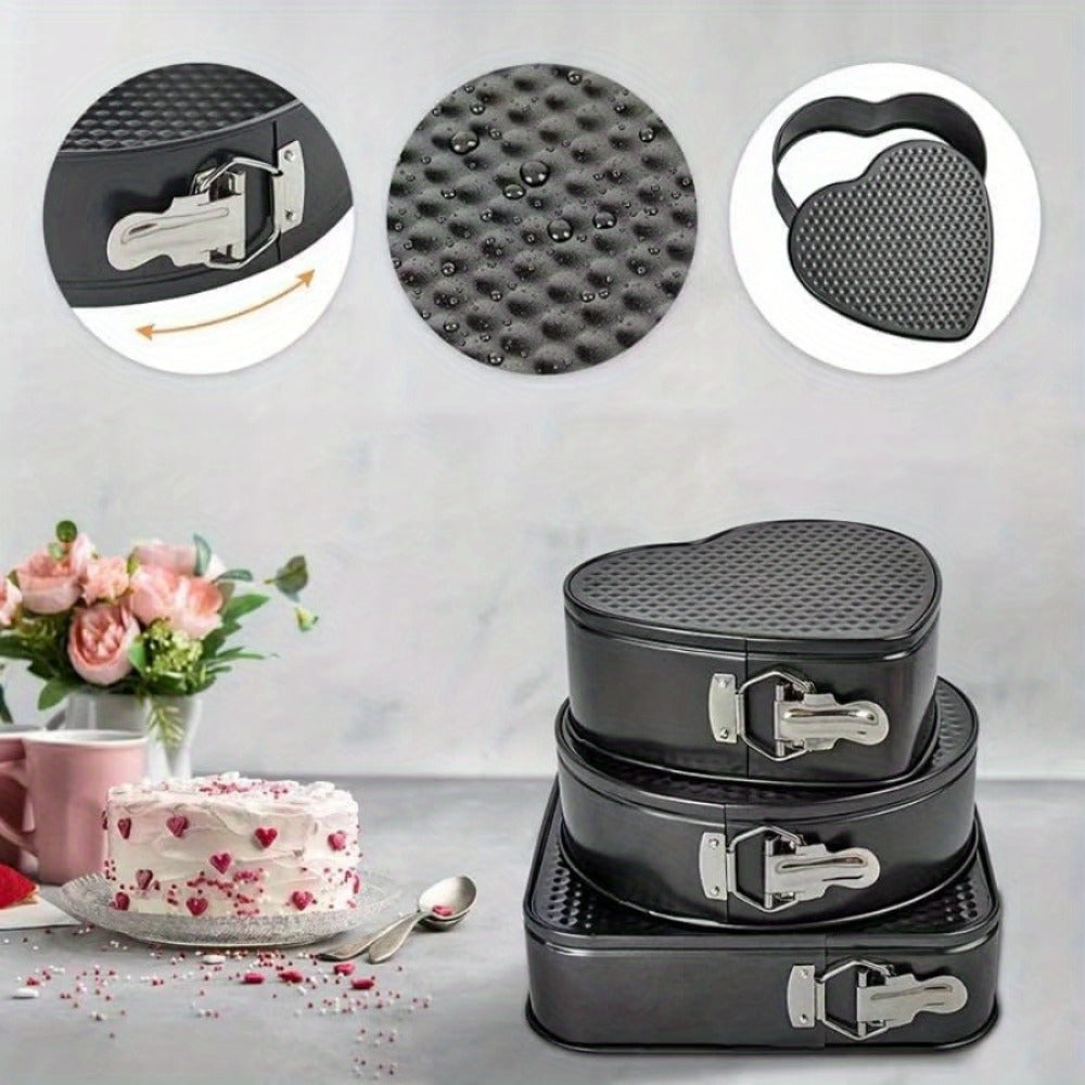 Cake Pan Set 6-Piece with Removable Bottom, Carbon Steel Nonstick Baking Molds in 3 Shapes Square Round Heart