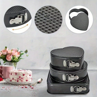 Cake Pan Set 6-Piece with Removable Bottom, Carbon Steel Nonstick Baking Molds in 3 Shapes Square Round Heart