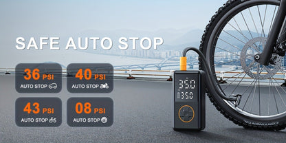 Compact Cordless Tire Inflator with Digital LCD Screen, Blue Air Hose and Pictured Valve Adapters