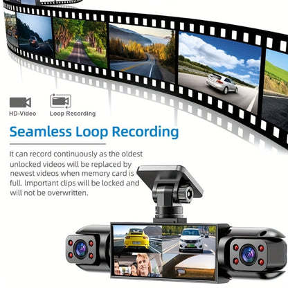 360° Panoramic Dash Cam 3 & 4 Lens 1080P HD Front + 720P Rear Left Right, Quad-Split Screen, HD Night Vision WDR G-Sensor Loop Recording