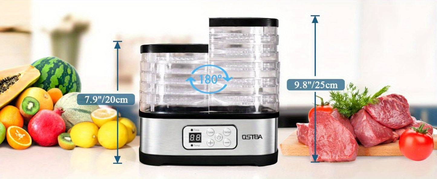 Food Dehydrator Machine 5 Tray 240W LED Digital Touchscreen Adjustable Temperature 95-158F for Entryways, Bedrooms and Living Spaces