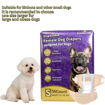 Disposable Dog Diapers 50-Pack for Male & Female Dogs – Super Absorbent Leak-Proof Pet Nappies, Comfortable Fit for Puppies, Senior Dogs