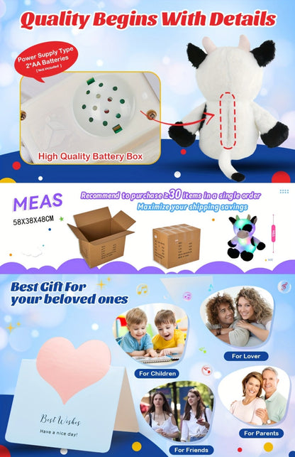 Plush Toy Highland Cow with Glowing Body and Optional Music in Two Interactive Styles for Display