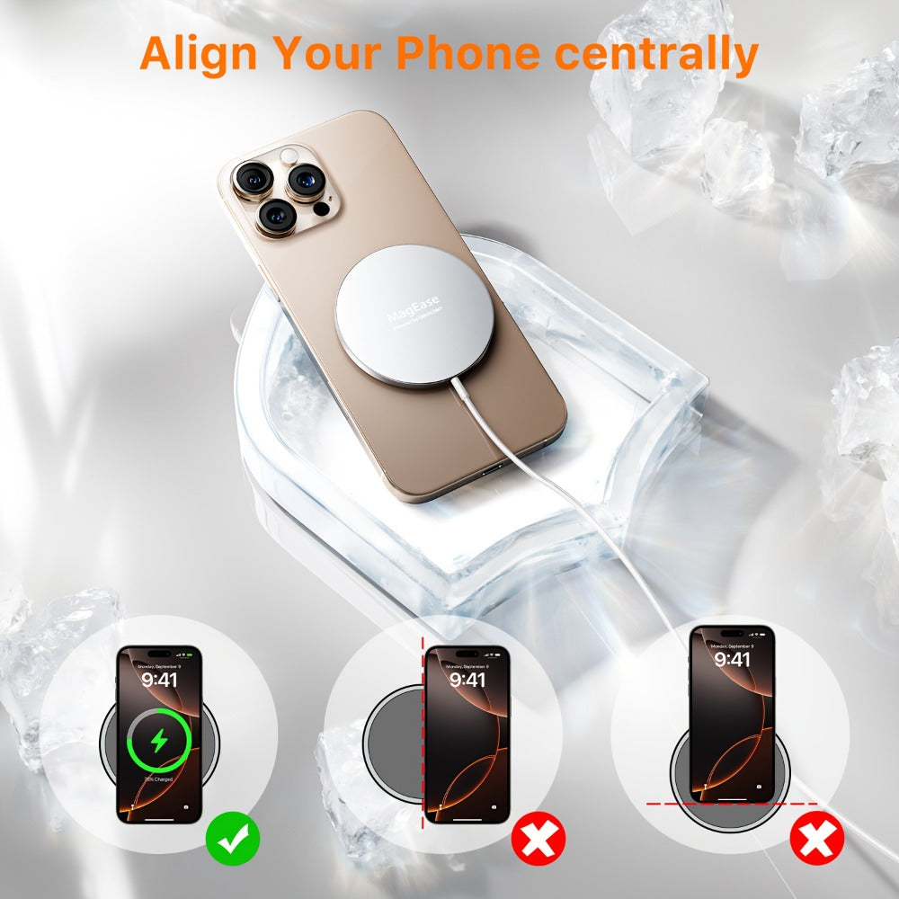 MagSafe Magnetic Wireless Charging Pad 15W Snap Alignment, Fast Charger for iPhone 17/16/15/14/13/12 & AirPods Pro/3/2