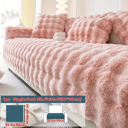 Sofa Cover Thick Faux Rabbit Plush Panels with Backing Detail for Seat, Armrest, Backrest or Pillowcase