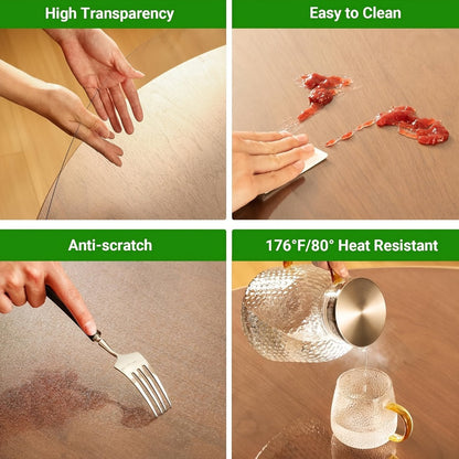 Round Clear PVC Table Cover Protector – 1.5mm Thick Vinyl Tablecloth Pad, Waterproof, Heat-Resistant, Easy to Clean