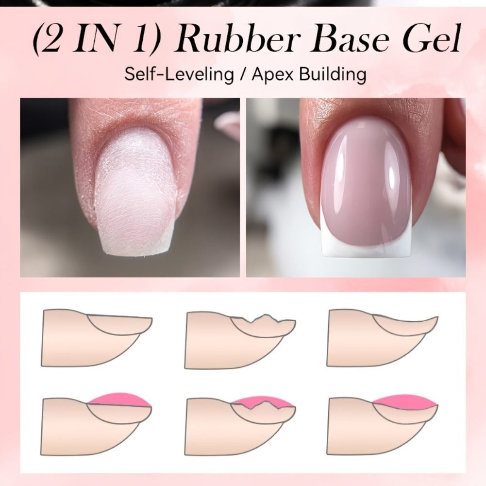 Rubber Base Gel Polish Set 6pcs Nude Pink 2-in-1 Builder Base Coat – Self-Leveling Soak Off UV LED Semi-Permanent Long-Lasting Gel Manicure