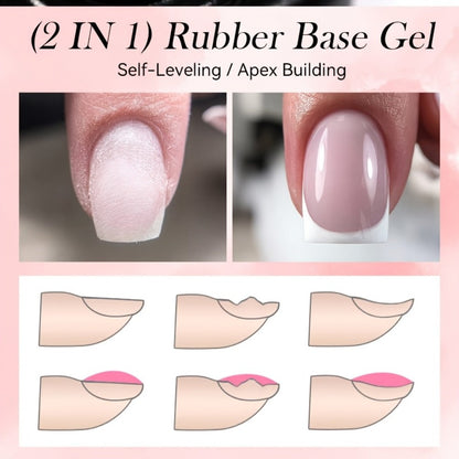 Rubber Base Gel Polish Set 6pcs Nude Pink 2-in-1 Builder Base Coat – Self-Leveling Soak Off UV LED Semi-Permanent Long-Lasting Gel Manicure