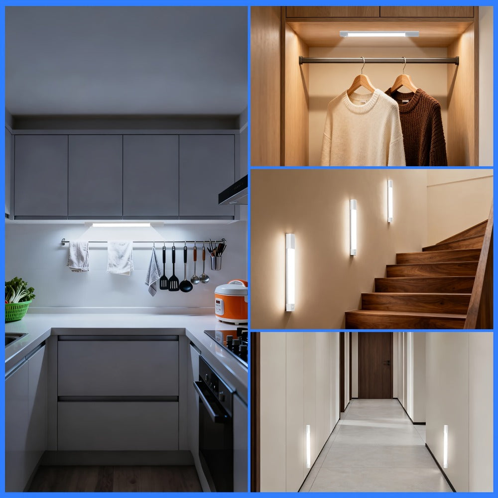 Motion Sensor LED Cabinet Light 4 Pack USB Powered – 3 Color Modes, Wireless Under Cabinet Lighting Bar