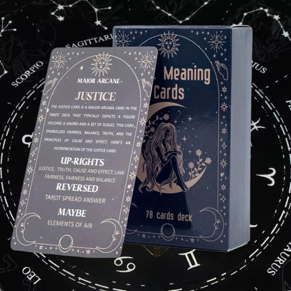 Tarot Meaning Cards Reference Deck with 78 Illustrated Cards, Printed English Text and Compact Black Box