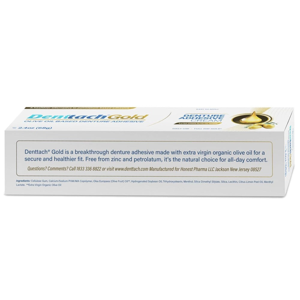 Denture Adhesive Cream Zinc-Free Olive Oil Formula, All Day for Full & Partial Dentures Petroleum-Free