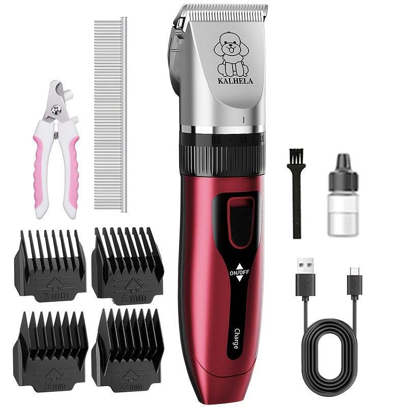 Pet Grooming Clippers Rechargeable with LED Display – Cordless Electric Dog Cat Hair Clipper, Detachable Blades 4 Guide Combs Low Noise
