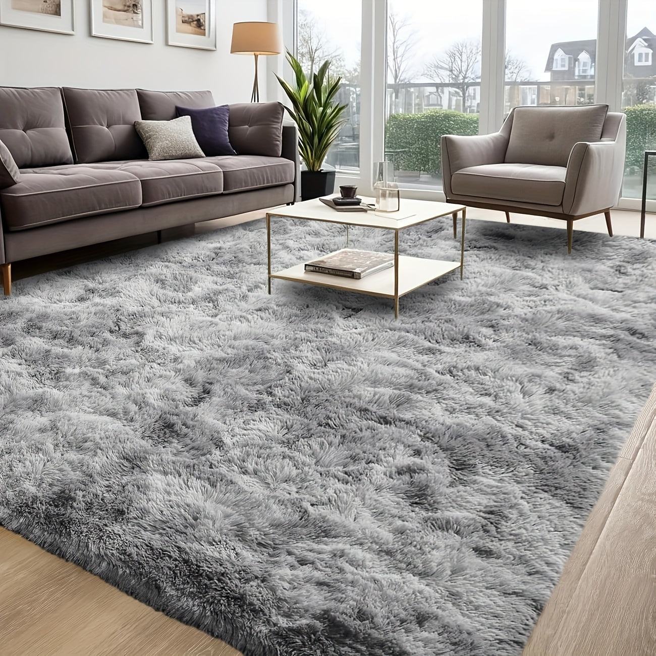 Shaggy Plush Area Rug – Soft Fluffy Carpet for Living Room, Bedroom & Sofa | Non-Slip Machine Washable Tie-Dye & Solid Color Long Pile Rug |