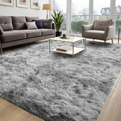 Shaggy Plush Area Rug – Soft Fluffy Carpet for Living Room, Bedroom & Sofa | Non-Slip Machine Washable Tie-Dye & Solid Color Long Pile Rug |