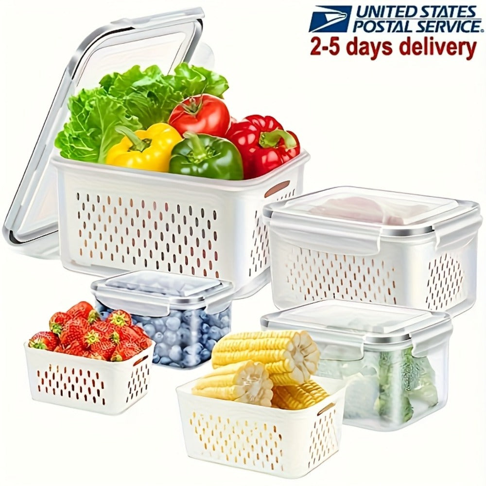Storage Containers with Lids, Six-Piece Drain Basket Set with Two Boxes, Two Lids and Two Capacity Sizes