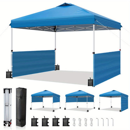 One-Push 10x10ft Canopy Tent with Two Adjustable Half Sidewalls, Four Sandbags and Wheeled Bag
