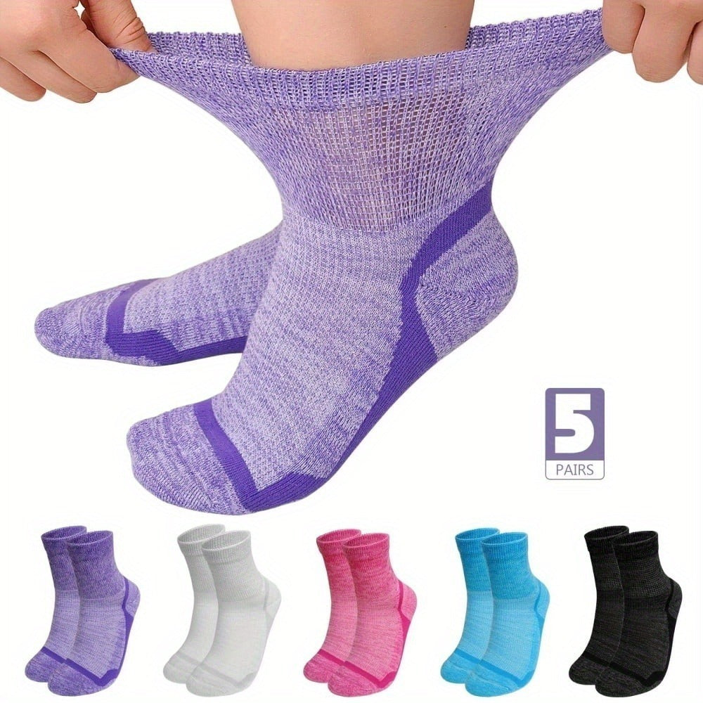 Wide Calf Socks 5 Pairs Loose Top Non-Binding Breathable Crew Socks for Men Women Plus Size for Entryways, Bedrooms and Living Spaces