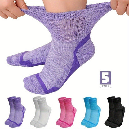 Wide Calf Socks 5 Pairs Loose Top Non-Binding Breathable Crew Socks for Men Women Plus Size for Entryways, Bedrooms and Living Spaces