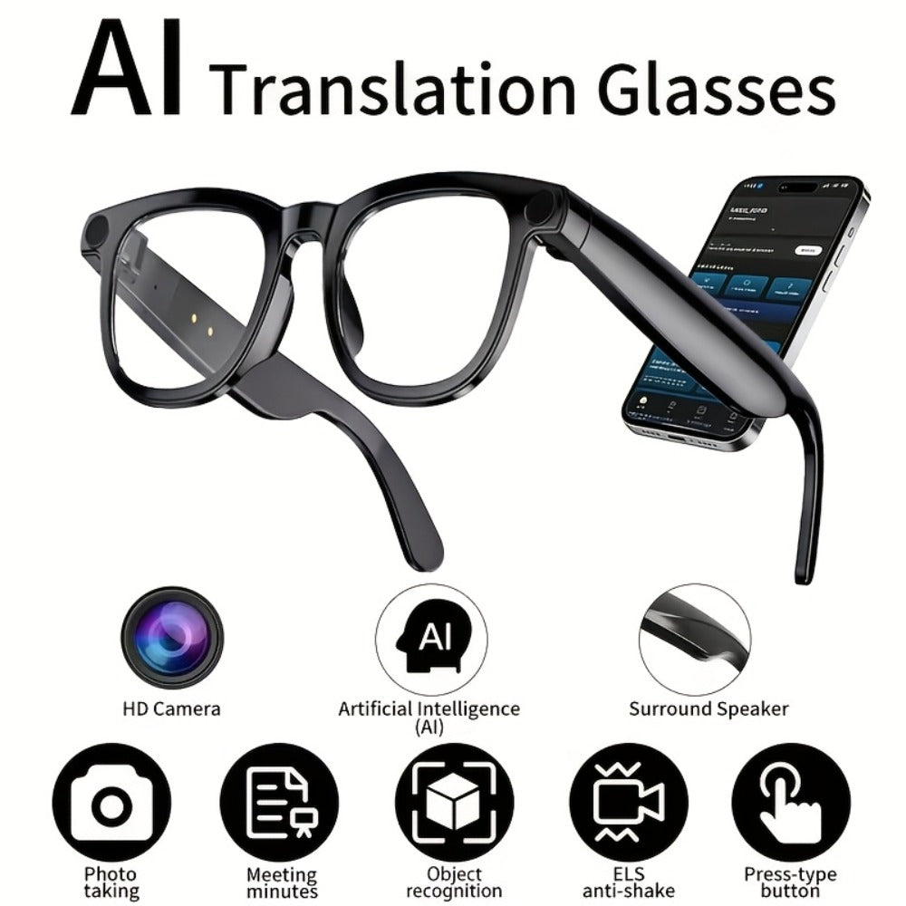 Smart Glasses Camera and Camera-Free Eyewear with Photochromic, Transparent and Black Lens Options