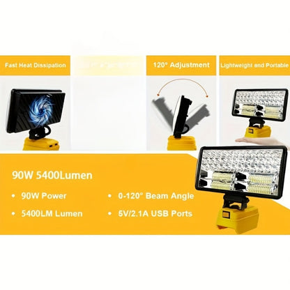 Cordless LED Work Light for DeWalt 20V Battery, 30W/90W 1800/5400 Lumen LED Floodlight, Battery Powered Work Light for Automotive
