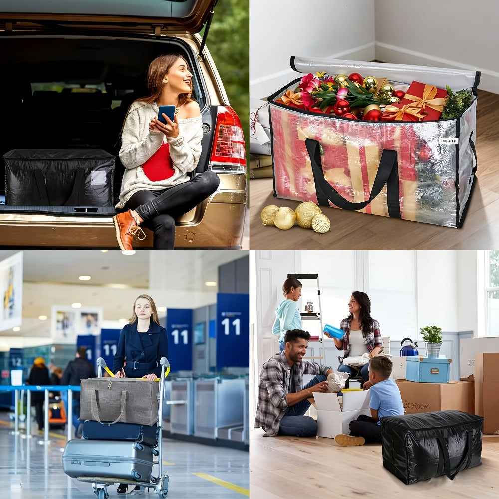 Moving Bags Set of 6, Oversized Storage Totes with Reinforced Handles & Snap-Close Lid, Space Saver Bags for Clothes
