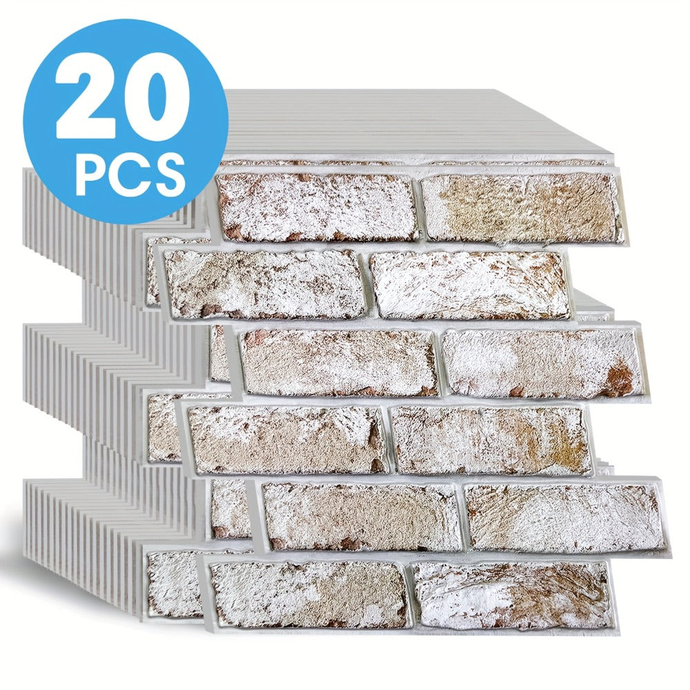 Peel and Stick Brick Wall Panels 3D Faux Brick Tiles 20 Sheets - Self-Adhesive PVC Realistic Texture