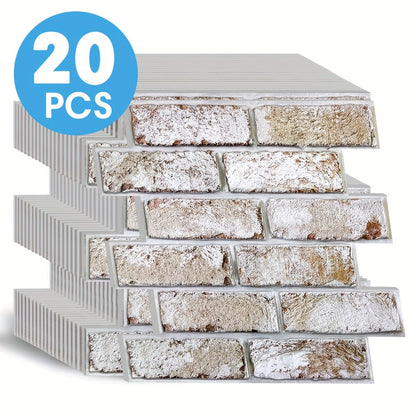 Peel and Stick Brick Wall Panels 3D Faux Brick Tiles 20 Sheets - Self-Adhesive PVC Realistic Texture
