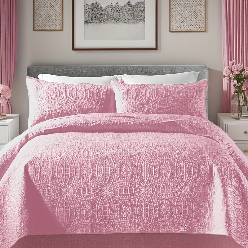 Quilt Set 3 Piece Soft Lightweight Bedding – Thin Bed Quilt with 2 Pillowcases for Bedroom Guest Room, Full Queen King