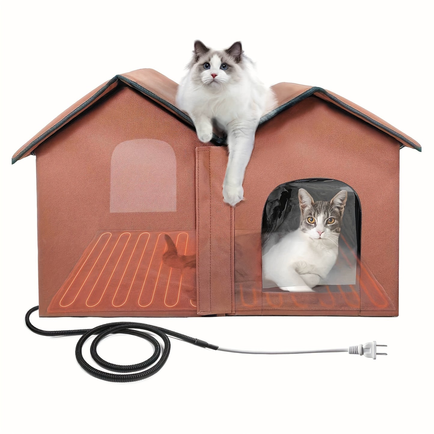 Elevated Cat House & Dog Bed with Detachable Heating Pad – Raised Outdoor Indoor Pet Bed for Cats Small Dogs