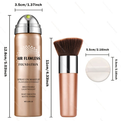 Full Coverage Liquid Foundation Airspray Kit Buildable Formula 6 Shades – Natural Beige Nude Porcelain Tan Medium Natural Satin Finish