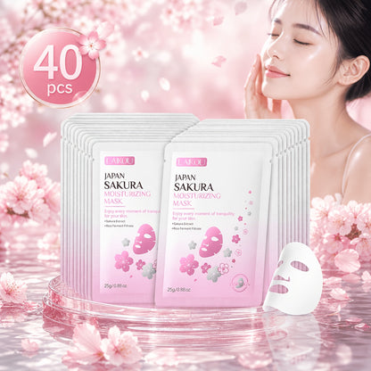 LAIKOU Sakura Sheet Mask 40-Pack with 25g Pouches, Sakura Extract and Rice Ferment Filtrate Labels
