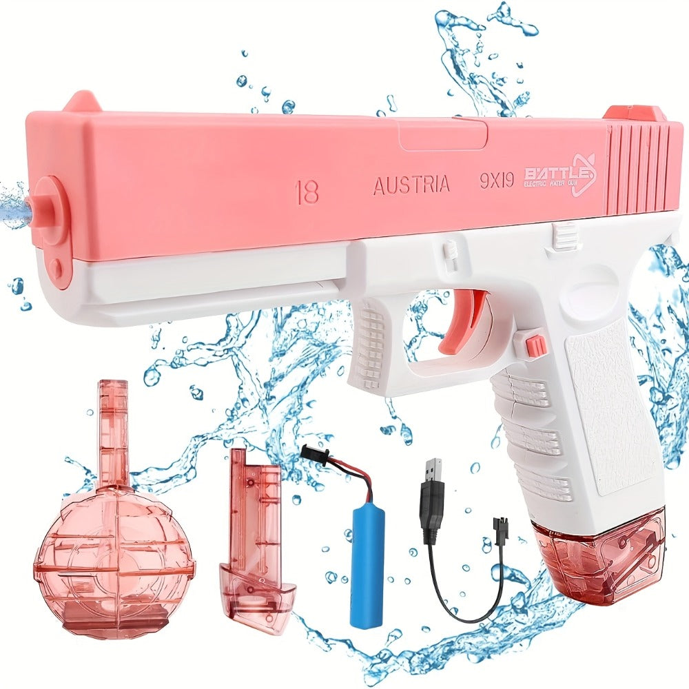 Compact Electric Water Blaster with 500cc and 60cc Detachable Reservoirs, Blue or Pink Body Design