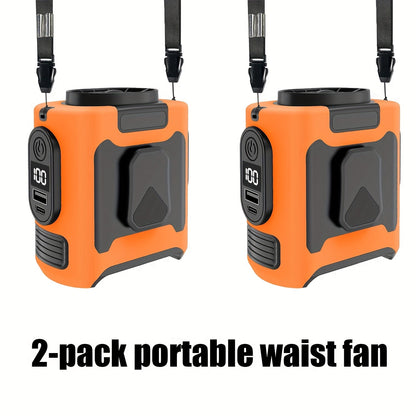 Portable Fan 10000mAh Five-Speed Waist and Neck Model with Dual Clips, LED Flashlight and Power Output