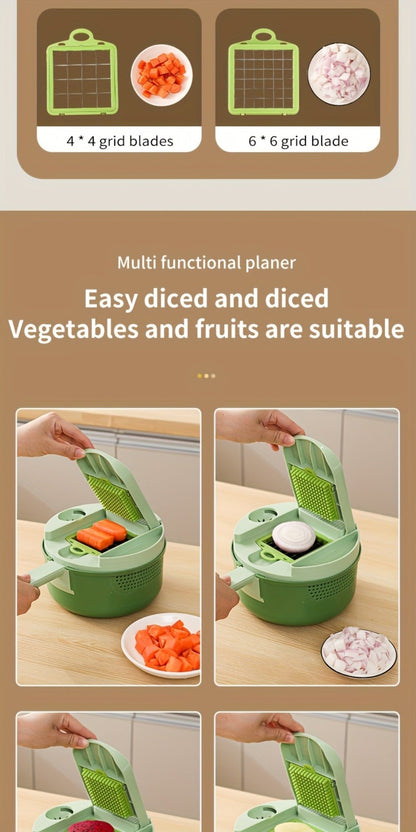 Vegetable Chopper 16-in-1 Manual Food Processor with Container, Onion Dicer, Potato Slicer, Garlic Mincer
