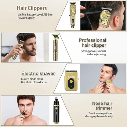 4-in-1 Cordless Grooming Kit for Men – Hair Clipper, Beard Trimmer, Electric Shaver & Nose Trimmer, Rechargeable Professional Hair Cutting