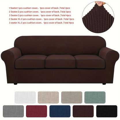 Sofa Cover Grid Jacquard Elastic Full-Cover Slipcover with Elastic Fit for 1 to 3 Seats and XL Sofas