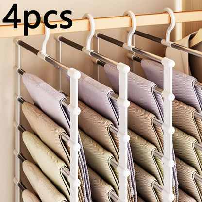 Pants Hangers Foldable Multi-Layer Stainless Steel | Non-Slip Space Saving Closet Organizer for Jeans Leggings Scarves Trousers | 4 or 8