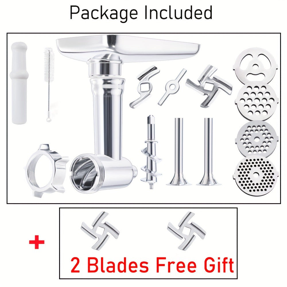 Metal Meat Grinder Attachment for KitchenAid Stand Mixers with 4 Grinding Plates 4 Blades for Home Cooking, Dining and Outdoor Meals