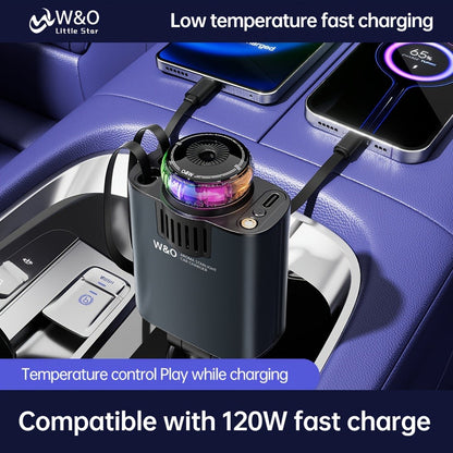 3-in-1 Car Charger, Air Freshener & Starry Sky Ceiling Light – Retractable Type-C & Lightning Cable, Aromatherapy Perfume