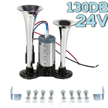 Dual Air Horn Kit 12V/24V 105-137dB with Air Compressor – Super Loud Aluminum Alloy Trumpet Horn for Truck, Train, SUV, Motorcycle