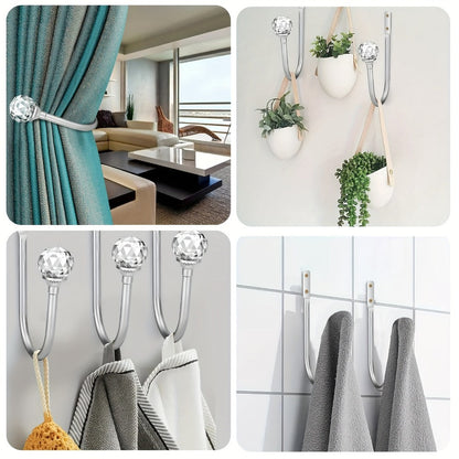 Crystal Curtain Holdbacks Wall Mounted 2-Pack Metal Drapery Tieback Hooks Home Office Decor