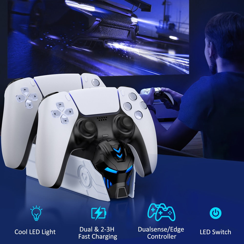 DualSense & DualSense Edge PS5 Controller Charging Station with LED Light, Dual Fast Charging Dock for PlayStation 5 Controllers